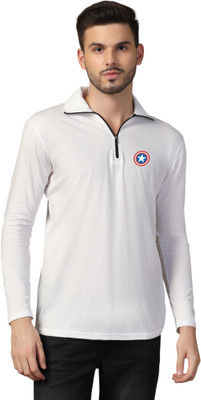 GEUM Solid Men Polo Neck White T-Shirt