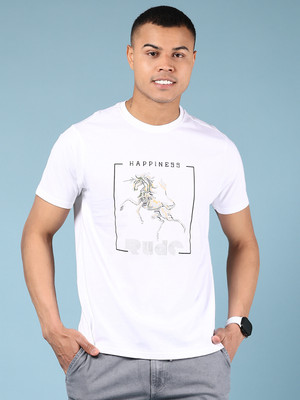 V-MART Printed Men Round Neck White T-Shirt