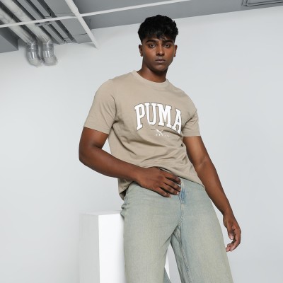 PUMA Solid Men Crew Neck Beige T-Shirt