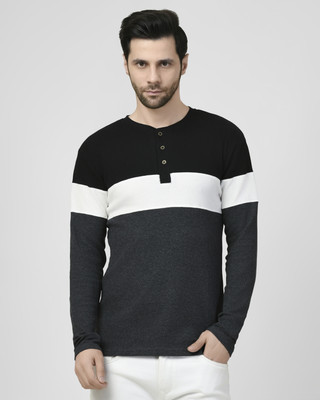 SMASH SMART WEAR Colorblock Men Mandarin Collar Grey T-Shirt