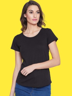 Heaven street Solid Women Round Neck Black T-Shirt