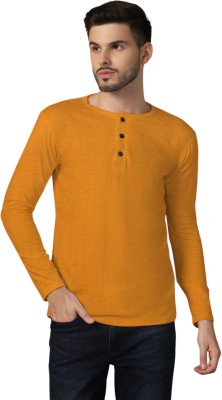 tfurnish Solid Men Henley Neck Gold T-Shirt