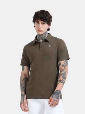 estuna Printed Men Polo Neck Dark Green T-Shirt