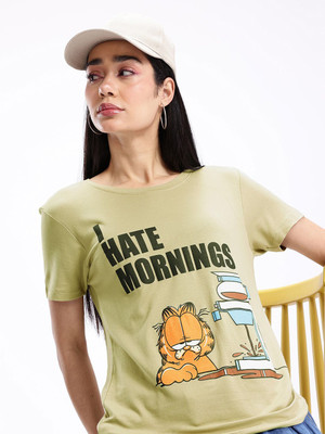 Kook N Keech Printed Women Round Neck Green T-Shirt