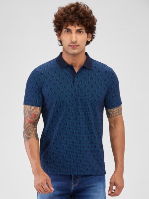 PARK AVENUE Printed Men Polo Neck Dark Blue T-Shirt