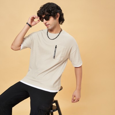 Street 808 by Pantaloons Solid Men Round Neck Brown T-Shirt