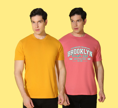 WOOSTRO Solid, Typography Men Round Neck Multicolor T-Shirt