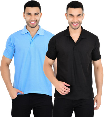 KEOTI Solid Men Polo Neck Blue, Black T-Shirt