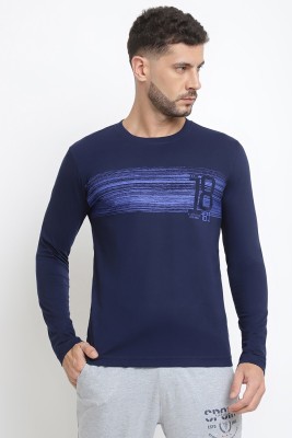 VAN HEUSEN Printed Men Round Neck Dark Blue T-Shirt