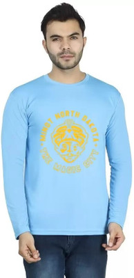 LV CARE Printed Men Round Neck Blue T-Shirt