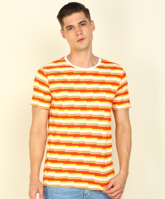 PETER ENGLAND Printed, Typography Men Round Neck Orange T-Shirt