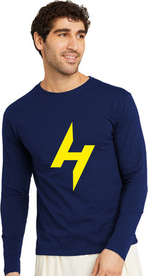 OrrganicChics Printed Men Round Neck Navy Blue T-Shirt