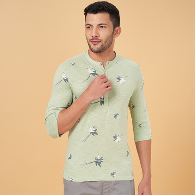 Urban Ranger by Pantaloos Printed Men Henley Neck Green T-Shirt