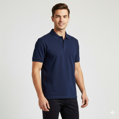 Tee culture store Solid Men Polo Neck Navy Blue T-Shirt