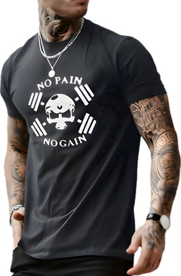 SPOWEARY Printed Men Round Neck Black T-Shirt