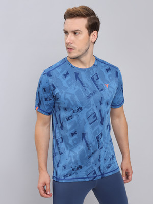 TECHNOSPORT Printed Men Round Neck Blue T-Shirt