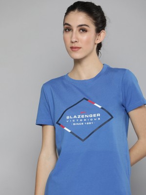 SLAZENGER Typography Women Round Neck Light Blue T-Shirt