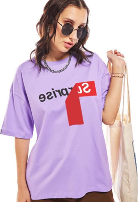 HouseOfCommon Self Design Women Round Neck Purple T-Shirt
