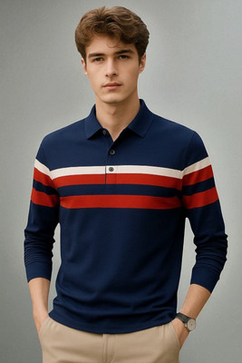 Autna Colorblock Men Polo Neck Navy Blue T-Shirt