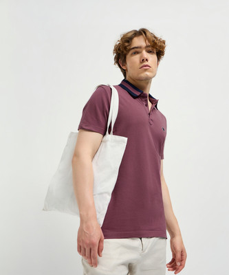 THE BEAR HOUSE Solid Men Polo Neck Purple T-Shirt