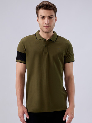 KILLER Solid Men Polo Neck Dark Green T-Shirt