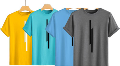 lalita creation Solid Men Round Neck Yellow, Grey, Light Blue, Light Green T-Shirt