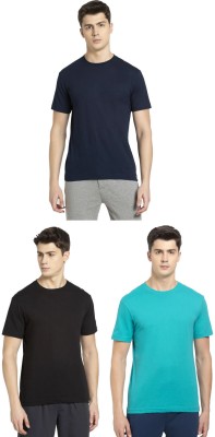 JOCKEY Solid Men Round Neck Black, Light Green, Dark Blue T-Shirt