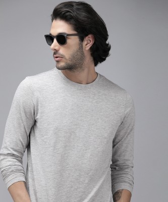 Roadster Solid Men Round Neck Grey T-Shirt