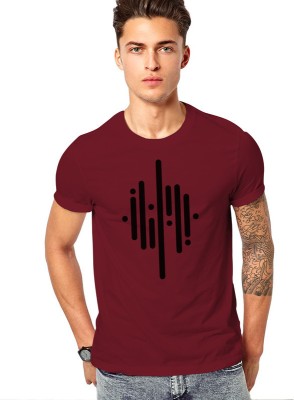 FADMARK Printed Men Round Neck Maroon T-Shirt