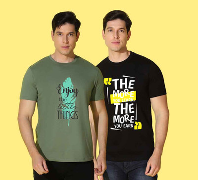 WOOSTRO Printed Men Round Neck Multicolor T-Shirt