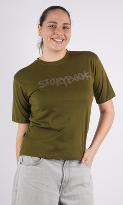 Urboholic Printed Women Round Neck Dark Green T-Shirt