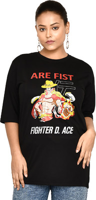 altius Printed Women Round Neck Black, Yellow T-Shirt