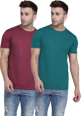 TQH Solid Men Round Neck Maroon, Green T-Shirt