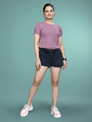 JK Creation Party Solid Women Purple Top