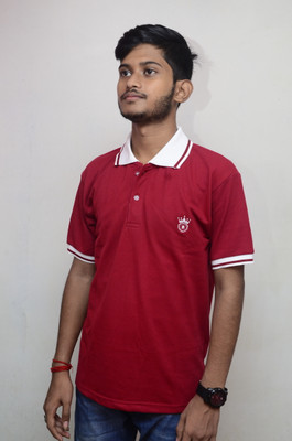 BARONIAL Solid Men Polo Neck Maroon T-Shirt