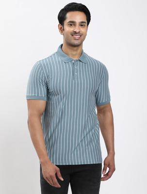INDIAN TERRAIN Striped Men Polo Neck Light Green T-Shirt