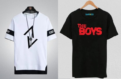 stylesmyth Printed Men Round Neck Black, White T-Shirt