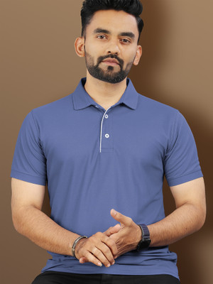 VeBNoR Solid Men Polo Neck Blue T-Shirt