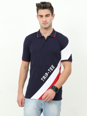 Triptee Colorblock Men Polo Neck Blue T-Shirt