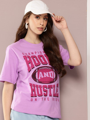 DILLINGER Printed Women Round Neck Pink T-Shirt