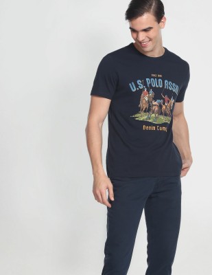 U.S. POLO ASSN. Printed Men Round Neck Blue T-Shirt