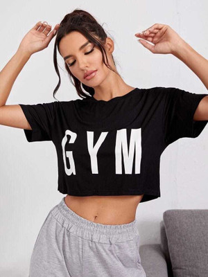 SPOWEARY Typography Women Round Neck Black T-Shirt