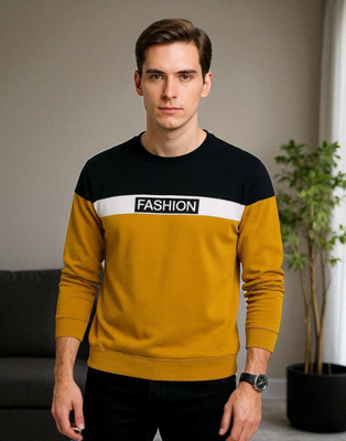 Autna Colorblock Men Round Neck Yellow T-Shirt
