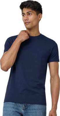 XYXX Solid Men Cowl Neck Dark Blue T-Shirt