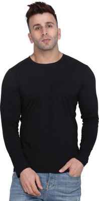 INDIZO Solid Men Round Neck Black T-Shirt