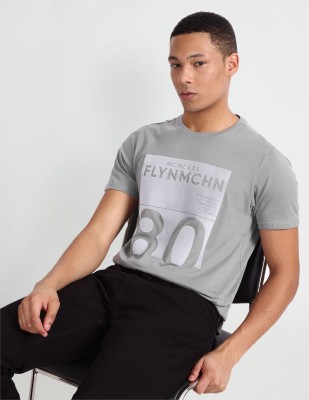 FLYING MACHINE Typography Men Round Neck Grey T-Shirt