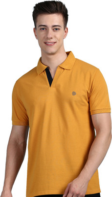 LUX cozi Solid Men Polo Neck Yellow T-Shirt