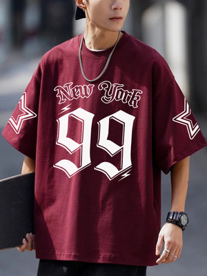 MEG Typography Men Round Neck Maroon T-Shirt
