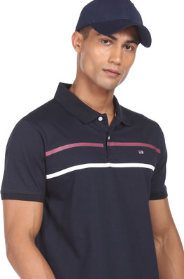 Arrow Sport Striped Men Polo Neck Blue T-Shirt