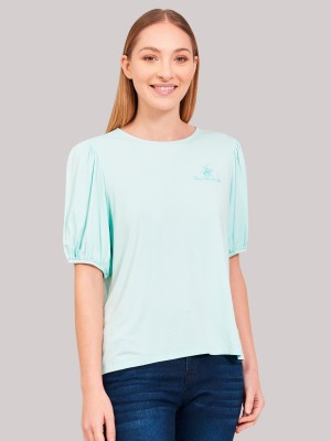 Beverly Hills Polo Club Solid Women Crew Neck Green T-Shirt